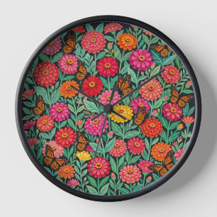 Horloges Artistiques Fleurs de Zinnias Mexicaines