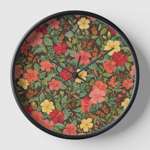 Horloges Artistiques Jardin de Hibiscus Papillons