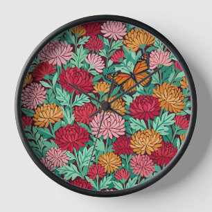 Horloges Artistiques Papillon Chrysanthème Abstrai