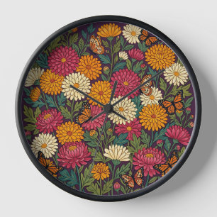 Horloges Artistiques Papillons Chrysanthèmes Abstr