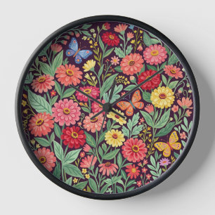 Horloges Artistiques Zinnias Papillons