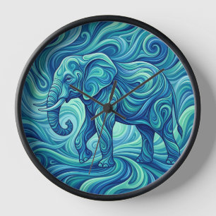 Horloges d'art à dégradé d'éléphant abstrait bleu