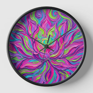 Horloges d'art à l'huile néon vibrant Fleur de lot