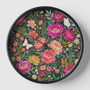 Horloges d'art abstrait boho pivoines papillons
