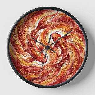 Horloges d'art abstrait en aquarelle rouge feu tou