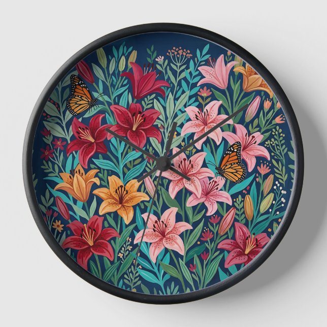 Horloges d'art abstrait gouache lys monarques (Recto)