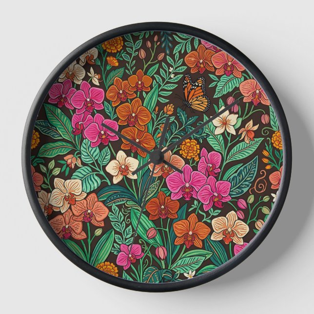 Horloges d'art abstrait indien orchidée papillon (Recto)