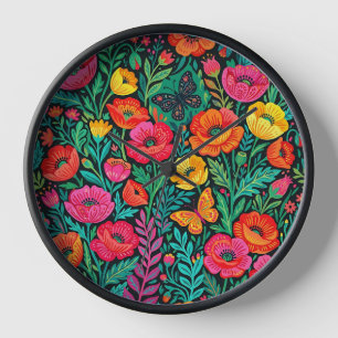Horloges d'art aux pavots scandinaves abstraits