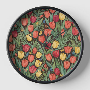 Horloges d'art Cottagecore aux tulipes abstraites