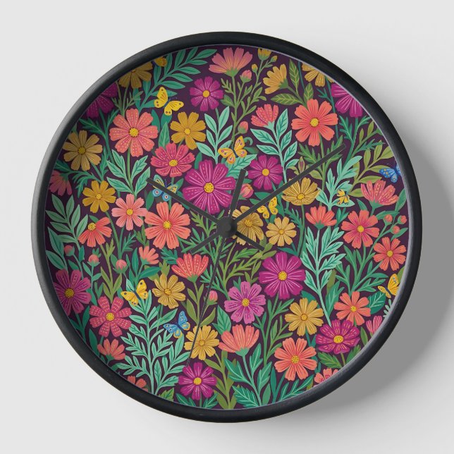 Horloges d'art Fleurs et Papillons de Cosmos Abstr (Recto)