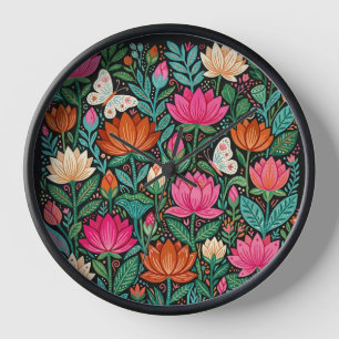 Horloges d'art jardin papillons lotus abstraits