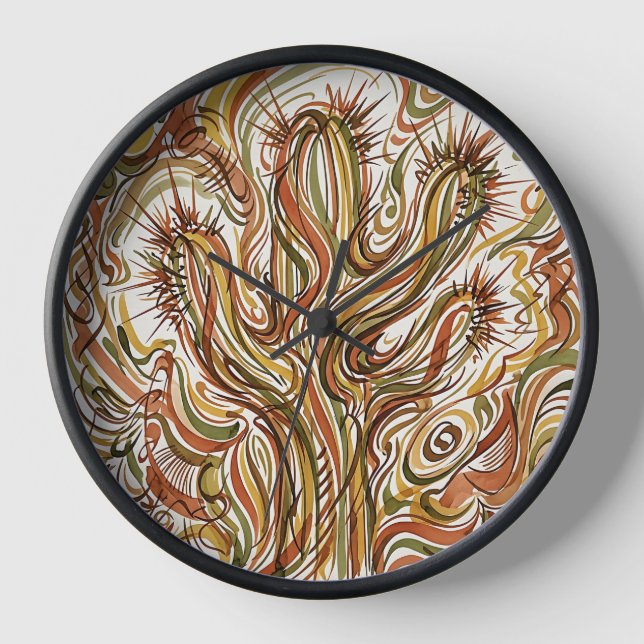 Horloges d'art moderne à encre de cactus abstrait  (Recto)