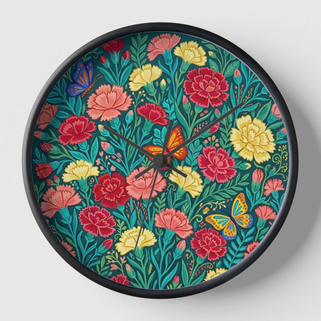 Horloges d'art papillon œillet mexicain abstrait (Recto)