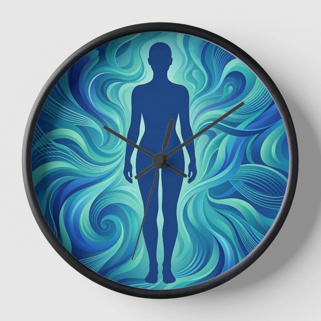 Horloges d'art Silhouette Abstraite Océan Bleu (Recto)