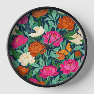 Horloges de jardin aux pivoines et papillons abstr