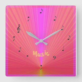 Horloges de musique Fun Pink Orange avec notes de