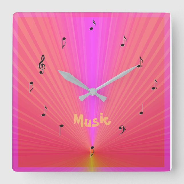 Horloges de musique Fun Pink Orange avec notes de  (Recto)