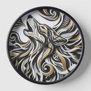 Horloges en art avec silhouette de tête de loup ab