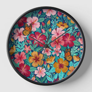 Horloges en Art de Papillons d'Hibiscus Colorés Ab
