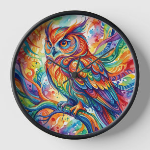 Horloges en forme de branche de hibou arc-en-ciel 