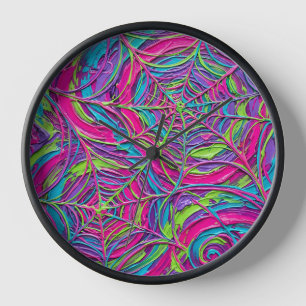 Horloges en néon en forme de toile d'araignée abst