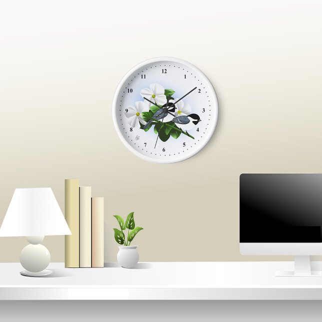 Horloges Murales En Bicket Et Fleur (Chickadee and Dogwood Clock Mockop)
