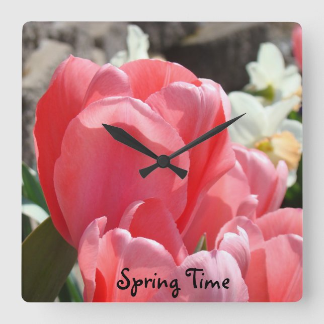 Horloges murales Fleurs de Tuli roses cadeaux de p (Recto)