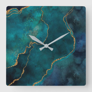 Horloges murales - Marbre bleu et sarcelle avec ve