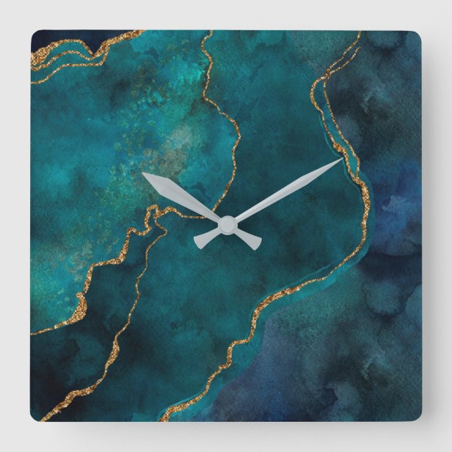 Horloges murales - Marbre bleu et Turquoise avec V (Recto)