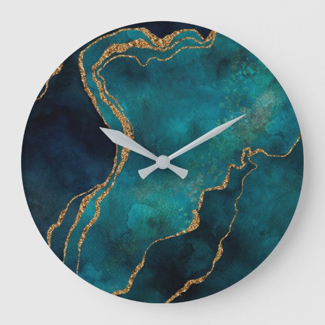 Horloges murales - Marbre bleu et Turquoise avec V (Recto)