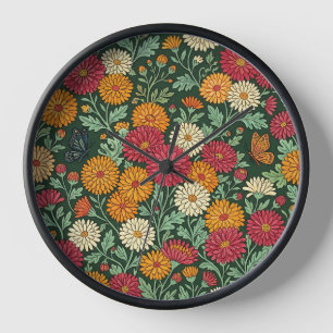 Horloges Papillons Chrysanthèmes Abstraits Art