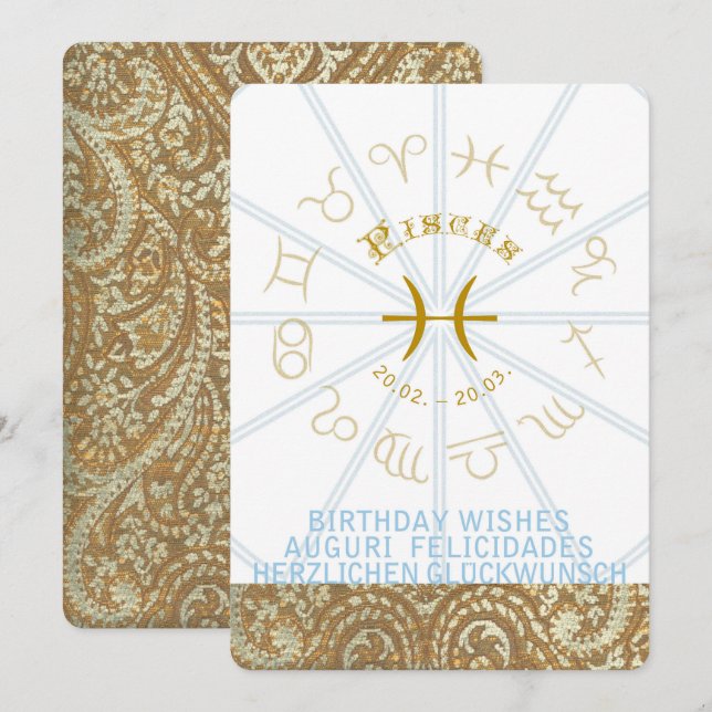 HOROSCOPE ~ Invitation d'anniversaire - Poissons (Devant / Derrière)
