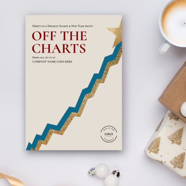 Hors des cartes Réussite du Nouvel An de l'entrepr (Professional Finance Business Off the charts gold star Holiday New Year card.)