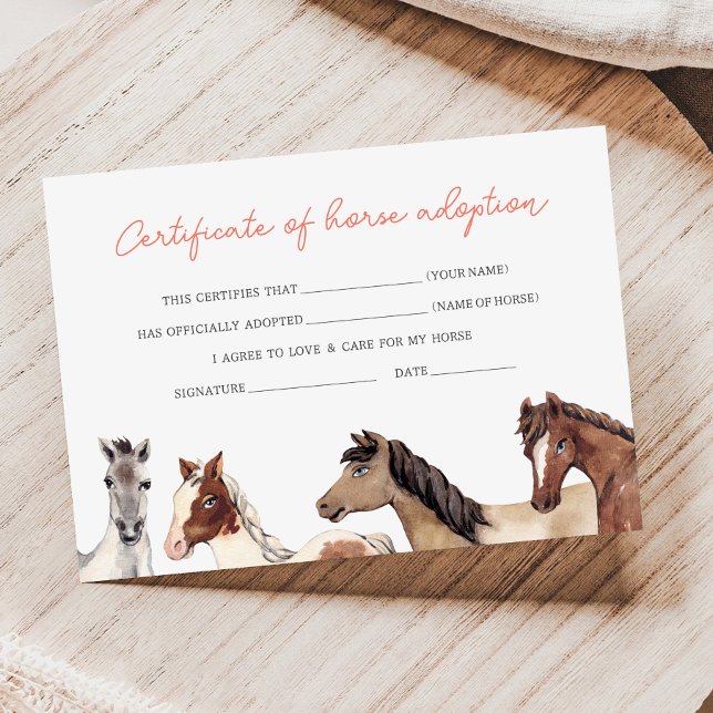 Horse Adoption Fill in Certificate Card (Créateur téléchargé)