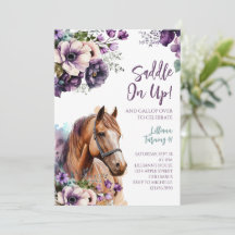 Horse Anniversaire Invitation Fleurs violettes