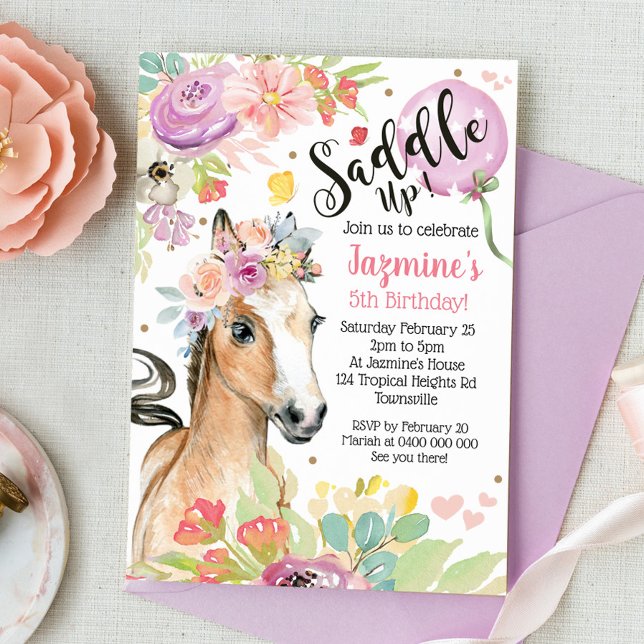 Horse Anniversaire Invitation Floral Pony Invitati (Créateur téléchargé)
