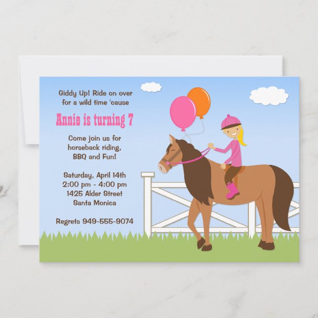 Horse Back Riding Invitation de fête d'anniversair (Devant)