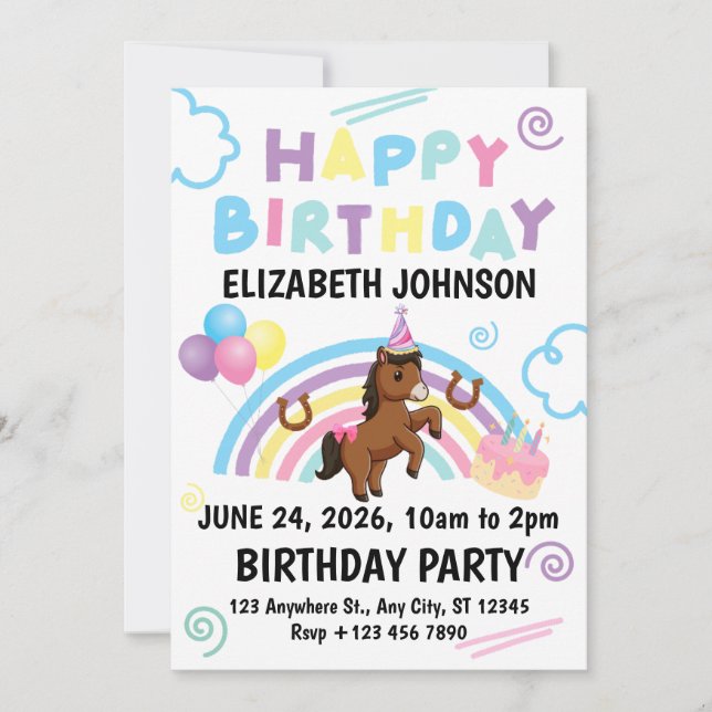 Horse Birthday Invitation White (Devant)