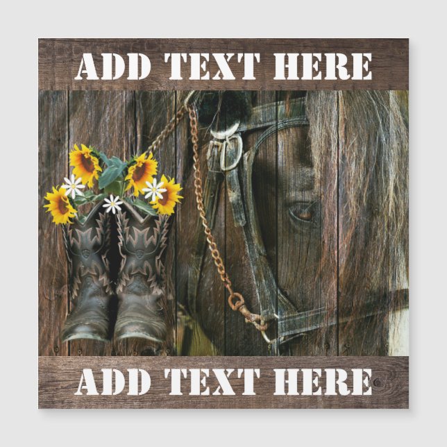 Horse Cowboy Boots Sunflowers Rustic Barque (Devant)