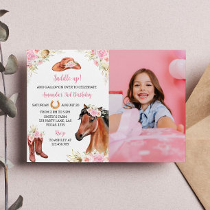 Horse Cowgirl Anniversaire Photo Invitation