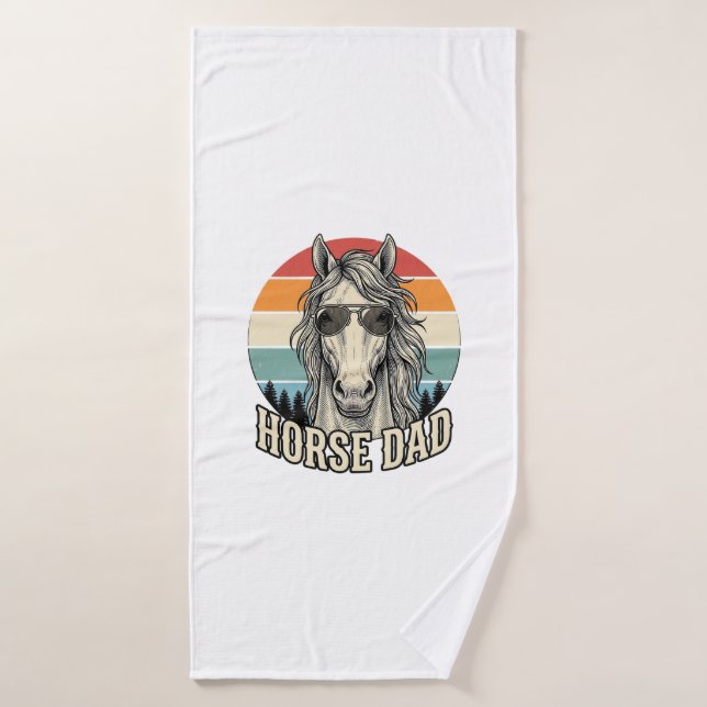 Horse Dad Vintage Sunset Engraving Vector Design_1 (Serviette de bain)