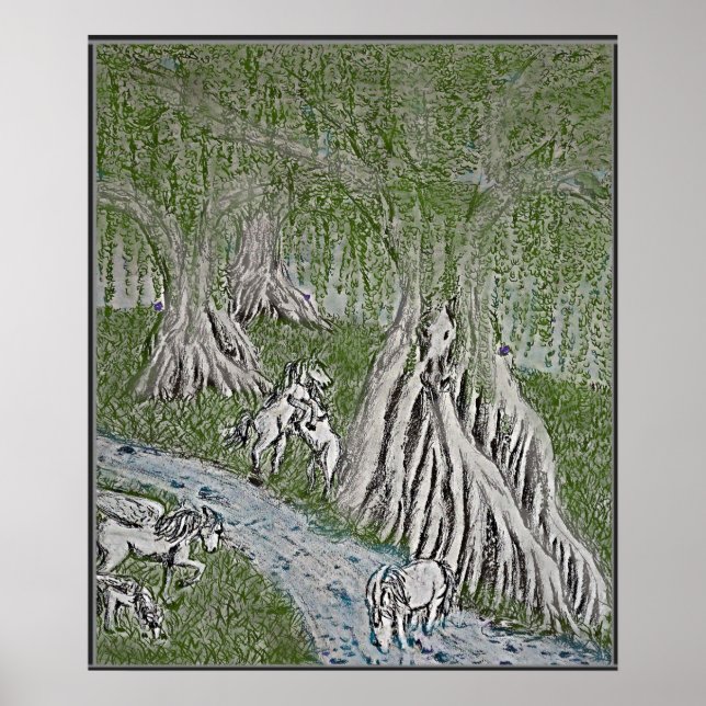 Horse Myth Colored Print, Poster (Devant)