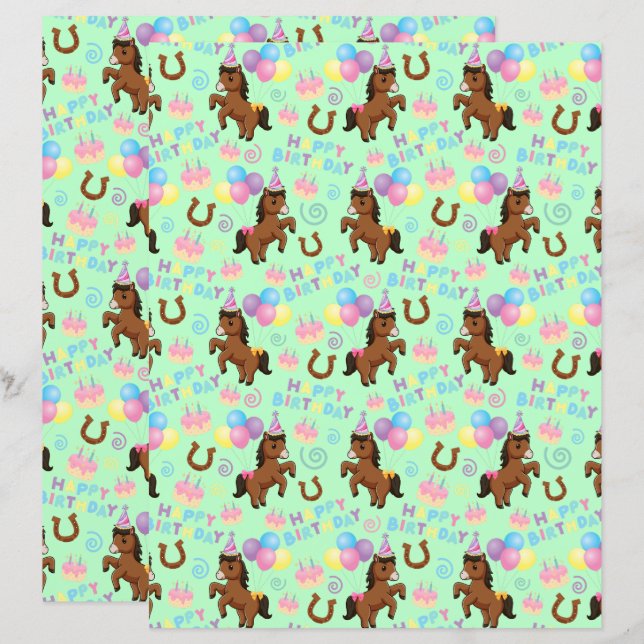 Horse Scrapbook Paper in Green (Devant / Derrière)
