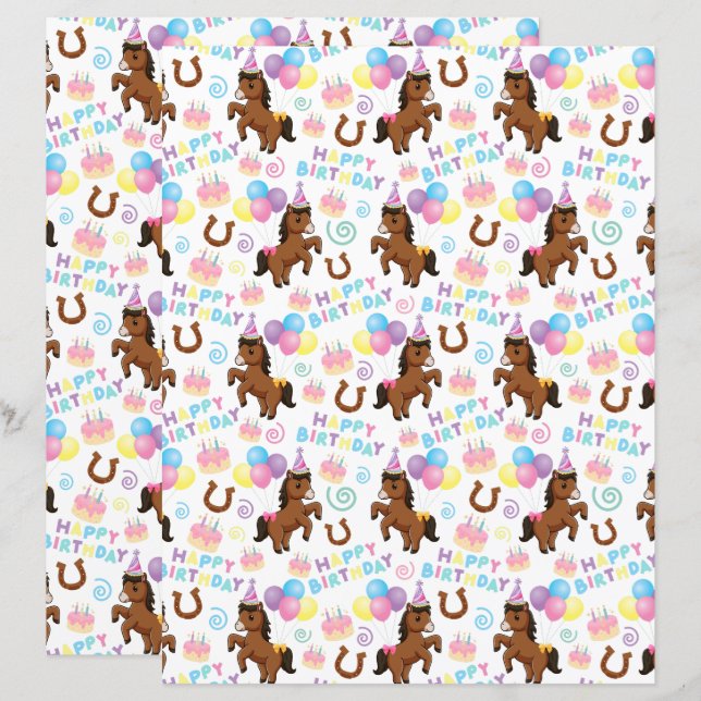 Horse Scrapbook Paper in White (Devant / Derrière)