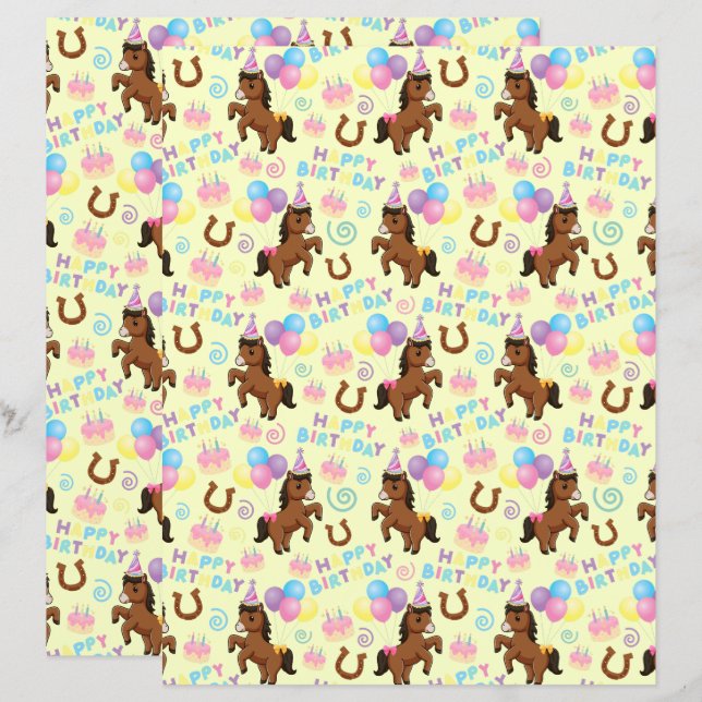 Horse Scrapbook Paper in Yellow (Devant / Derrière)