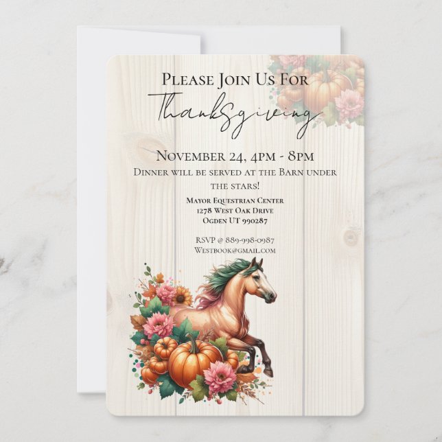 Horse Thanksgiving Dinner Invitation (Devant)