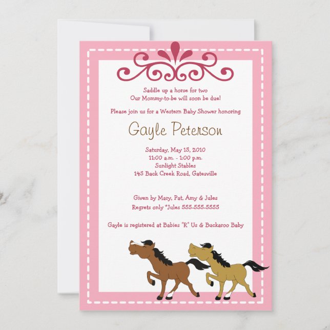 HORSE Western Cowgirl 5x7 Baby shower Invitation (Devant)