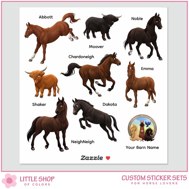 Horses Highland Cows Farm Custom-Cut Vinyl Sticker (Créateur téléchargé)