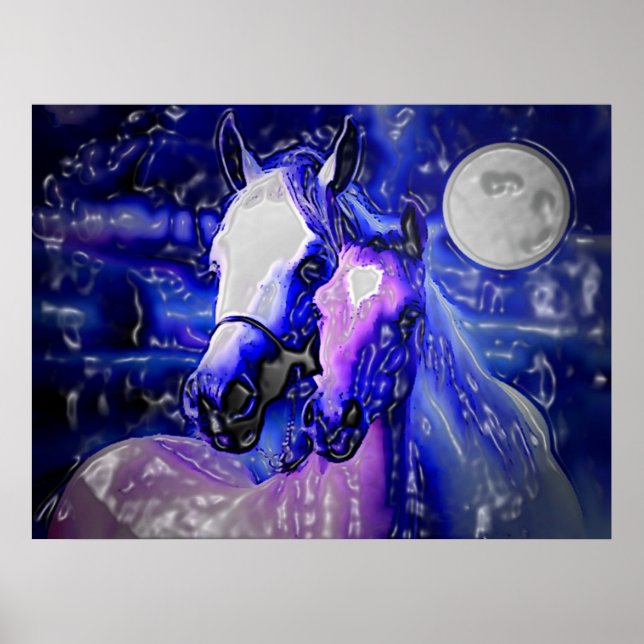 Horses & Night Poster Print - Abstract Horses Art (Devant)