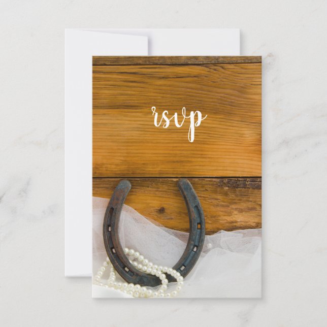 Horseshoe Pearls Country Barn Wedding Carte RSVP (Devant)